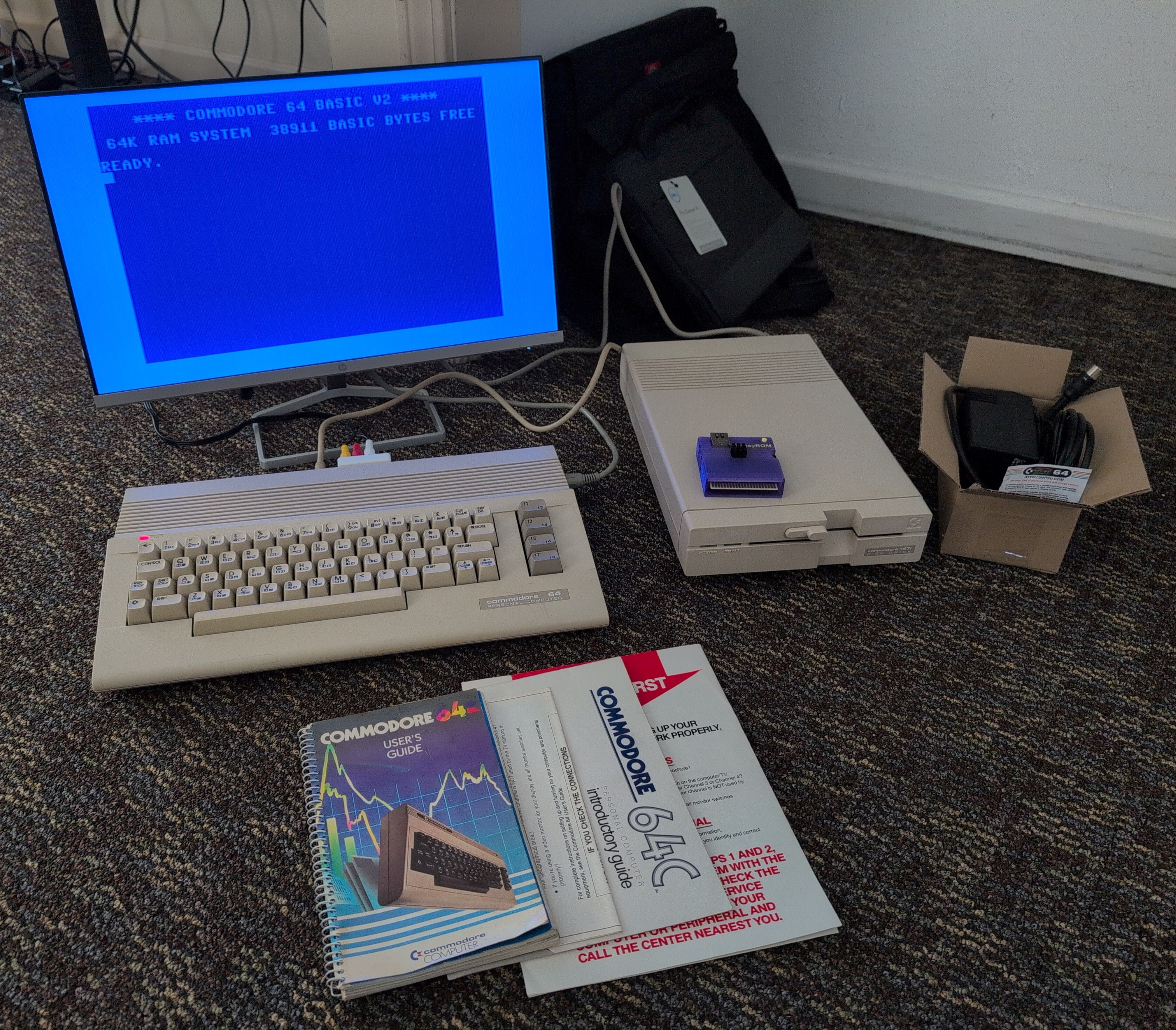Vintage Commodore 64 Computer C64C w/ disk drive, AV adapter, LCD