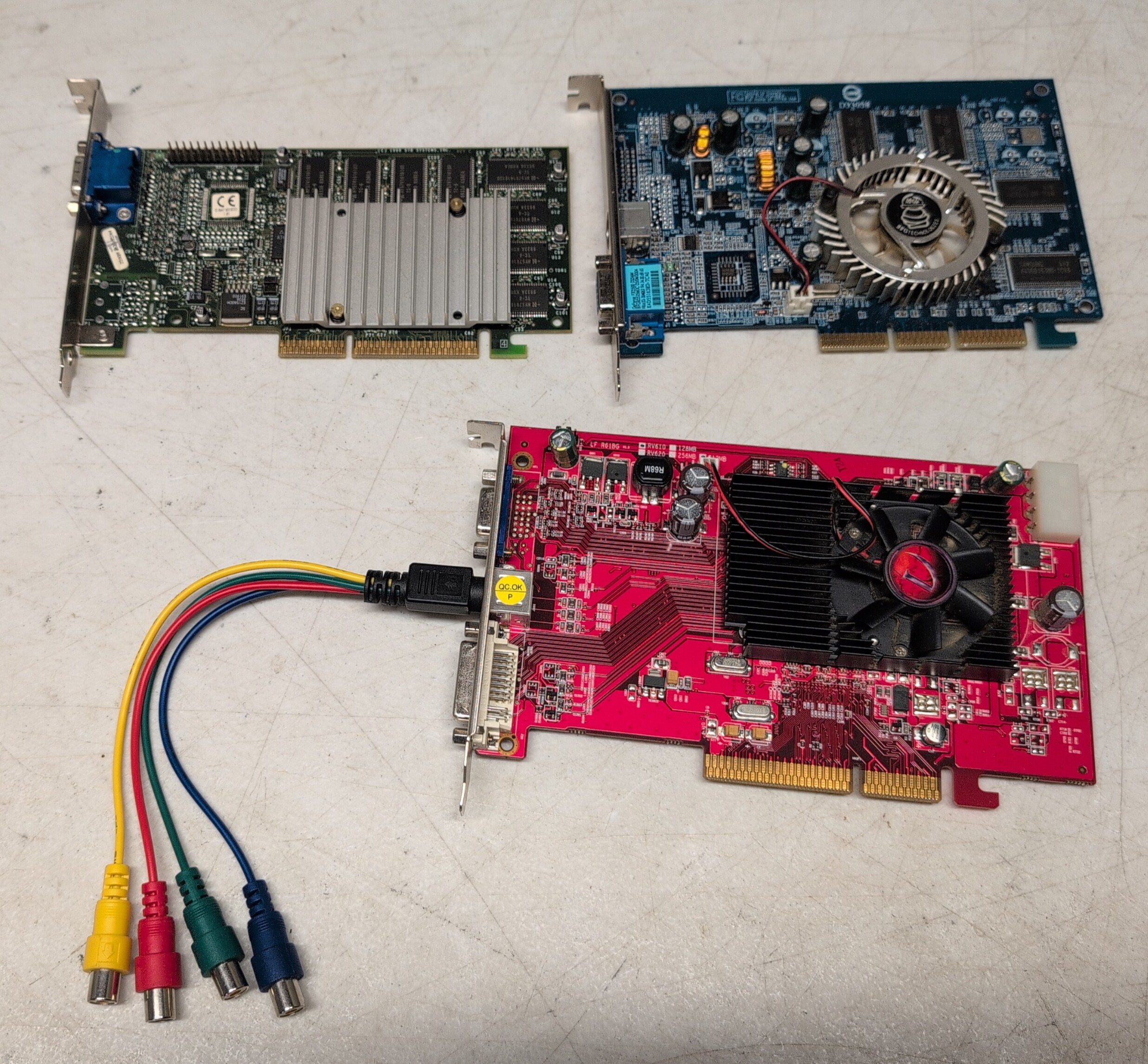 Lot of 3 Vintage AGP Video Cards NVIDIA FX5500 3DFX Voodoo 3 ATi