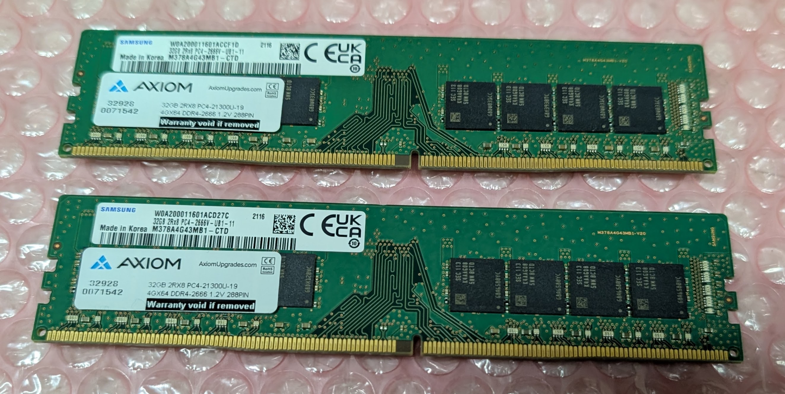 Samsung 2x 32GB DIMMs DDR4 64GB Kit PC4-2666V Desktop RAM Memory